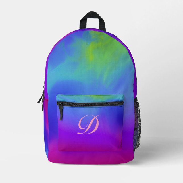 Hübsche Regenbogenwolken Pink Monogram Bedruckter Rucksack (Vorderseite)