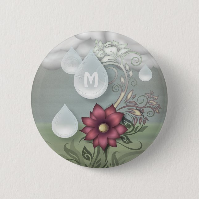 Hübsche Regentropfen-personalisiertes Monogramm Button (Vorderseite)