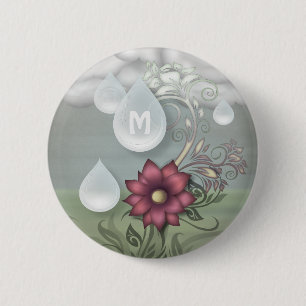 Hübsche Regentropfen-personalisiertes Monogramm Button
