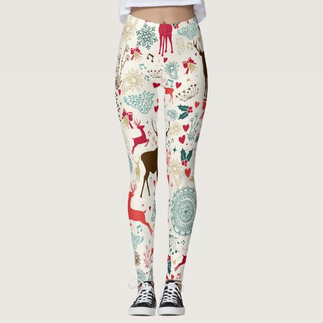 Hübsche Rentierschneeflocken  Weihnachten Leggings (Vorderseite)