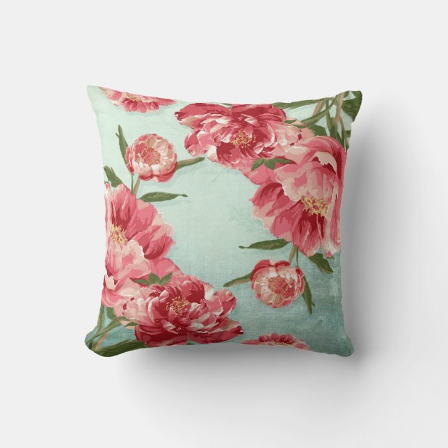 Hübsche Retro-Blume Chintz Peonies Personalisiert Kissen (Vorderseite)