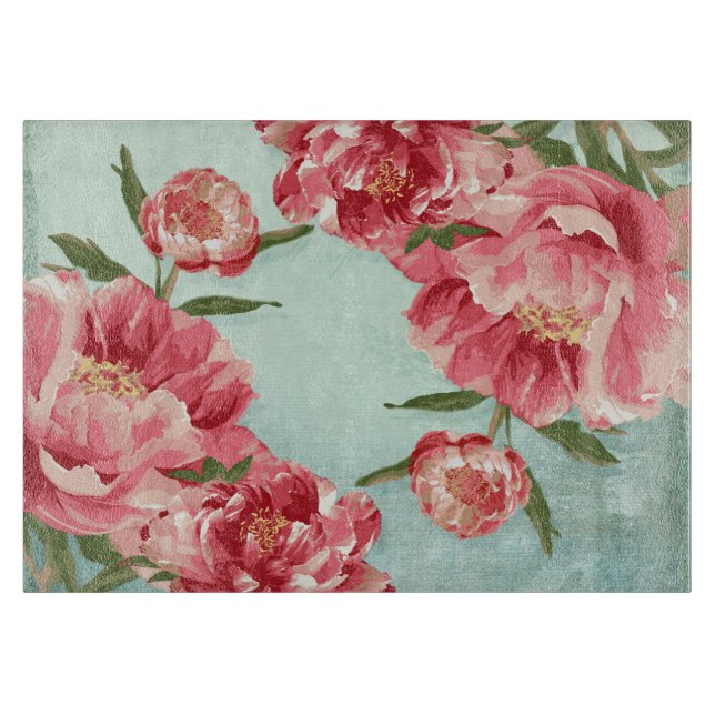 Hübsche Retro-Blume Chintz Peonies Personalisiert Schneidebrett (Vorderseite)