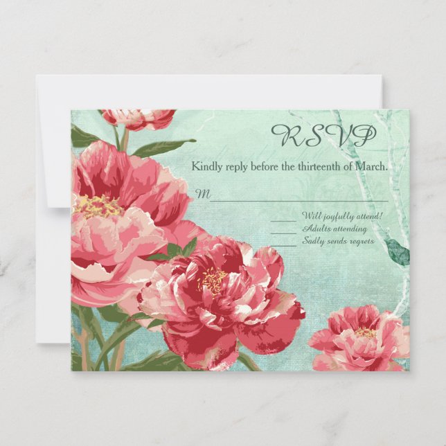 Hübsche Retro-Blume Chintz Peony Blume RSVP Karte (Vorderseite)