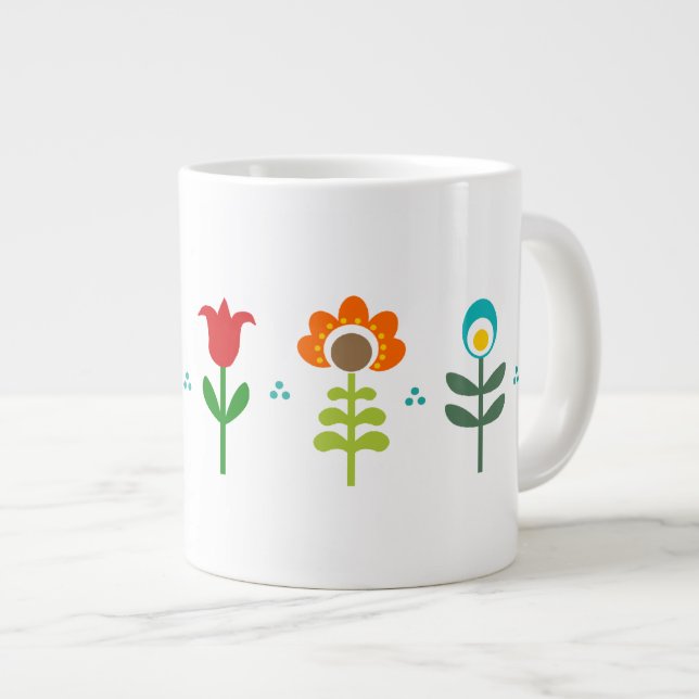 Hübsche Retro Folklore-Blume Jumbo-Tasse (Vorderseite Rechts)