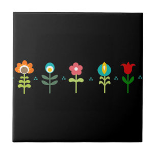 Hübsche Retro-Volkskunstblumen Fliese