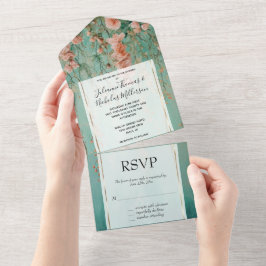 Hübsche romantische Aquamarin Blush Peach Blume Ho All In One Einladung