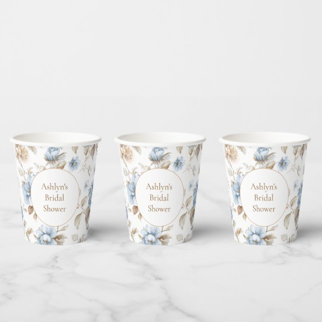 Hübsche romantische blaue Blumen Brautparty Pappbecher (Multi)