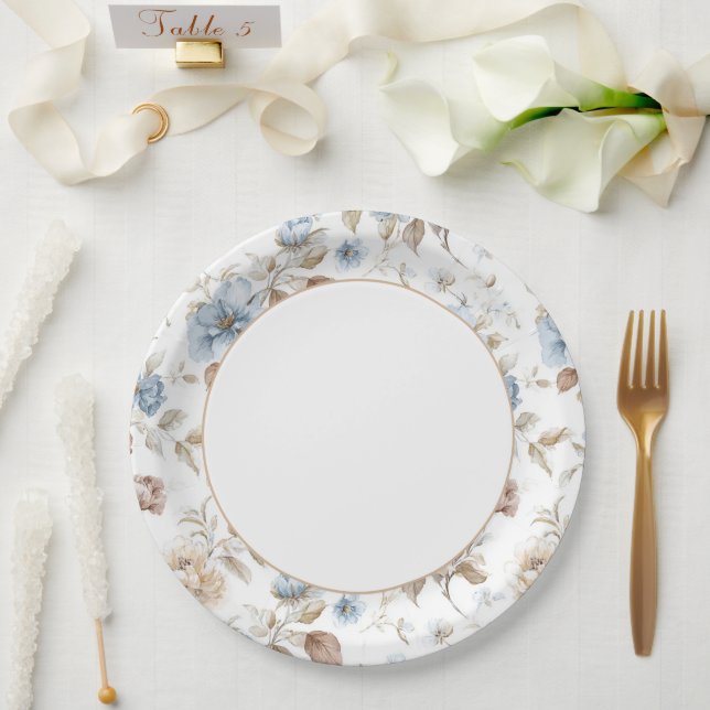 Hübsche romantische blaue Blumen Hochzeit Pappteller (Hochzeit)