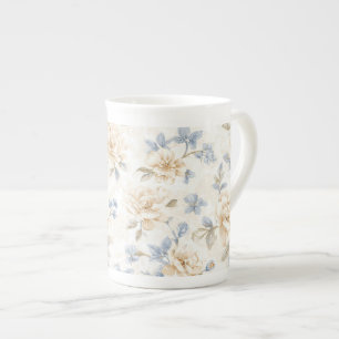 Hübsche romantische blaue cremefarbene Blumen Prozellantasse