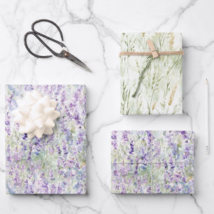 Hübsche romantische lila Blumen Brautparty Geschenkpapier Set