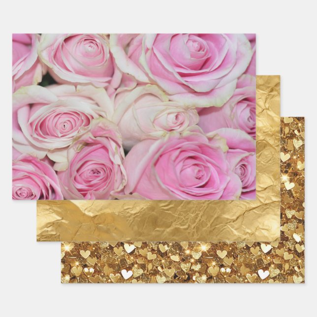 Hübsche romantische Rosa-Rose Geschenkpapier Set (Set)