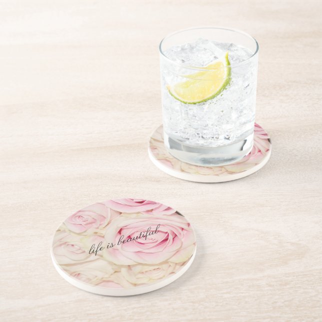 Hübsche romantische Rosa-Rose Getränkeuntersetzer (Seite)