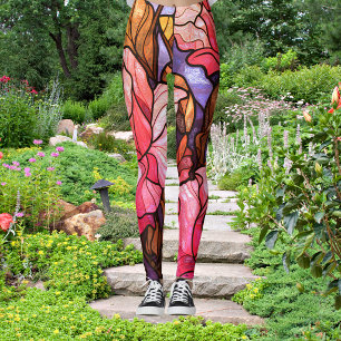 Hübsche rosa abstrakte Rosen im Bleiglas-Look Leggings