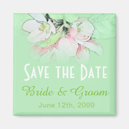 hübsche, rosa Apfelbäume, Save the Date grün Magnet
