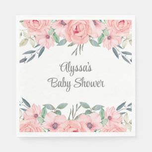 Hübsche rosa Aquarell-Blumen-Baby-Mädchen-Party Serviette