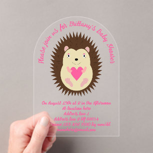 Hübsche rosa Baby-Igel-Mädchen-Baby-Party Acryleinladungen