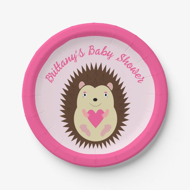 Hübsche rosa Baby-Igel-Mädchen-Baby-Party Pappteller (Vorderseite)