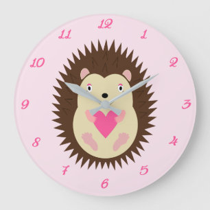 Hübsche rosa Baby-Igel-Mädchen-Kinderzimmer Große Wanduhr