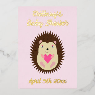 Hübsche rosa Baby-Mädchen-Igel-Baby-Party Folieneinladung