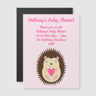 Hübsche rosa Baby-Mädchen-Igel-Baby-Party Magneteinladung