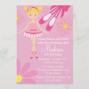 Hübsche rosa Ballerina Tanz Geburtstagseinladung Einladung