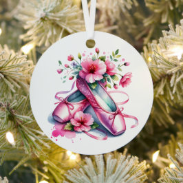 Hübsche Rosa Ballettschuhe und Blume Personalisier Ornament Aus Metall