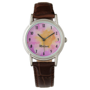 Hübsche rosa Bläserchenuhr mit Personalisiertem Na Armbanduhr