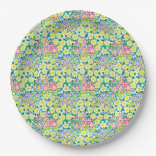 Hübsche rosa, blau, gelbe Primrosen Papiere Teller
