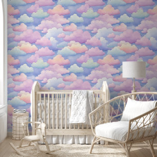 Hübsche rosa-blau-orange Pastellwolken Tapete