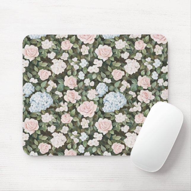 Hübsche rosa blaue Blumen Mousepad (Mit Mouse)