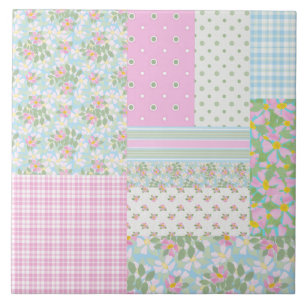 Hübsche rosa blaue Hunderosen Faux-Patchwork Fliese