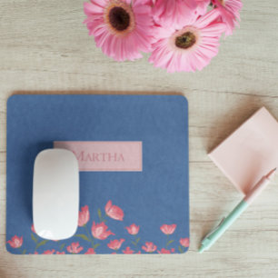 Hübsche rosa Blume auf dem Blue Watercolor Mouse P Mousepad