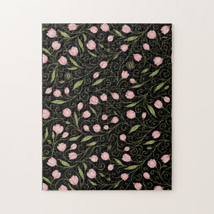 Hübsche, rosa Blume auf Schwarz mit sich wiederhol Puzzle