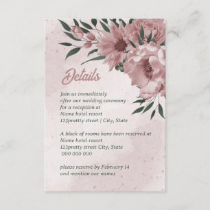 hübsche rosa Blume botanische Hochzeit Begleitkarte