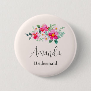 Hübsche rosa Blume Bouquet Bridesmaid Button