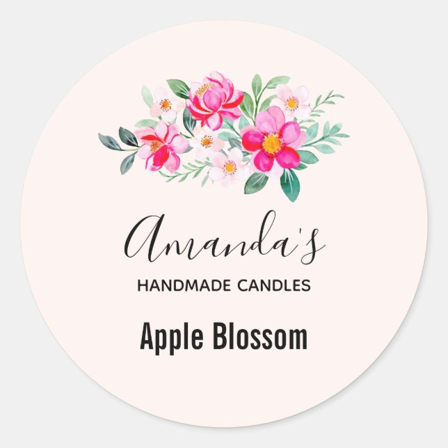 Hübsche rosa Blume Bouquet Candle Biz Runder Aufkleber (Vorderseite)