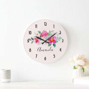 Hübsche rosa Blume Bouquet Große Wanduhr