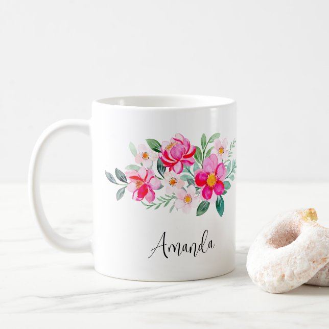 Hübsche rosa Blume Bouquet Kaffeetasse (Mit Donut)