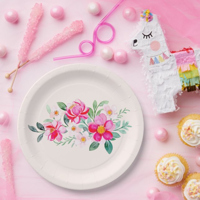 Hübsche rosa Blume Bouquet Pappteller (Party)