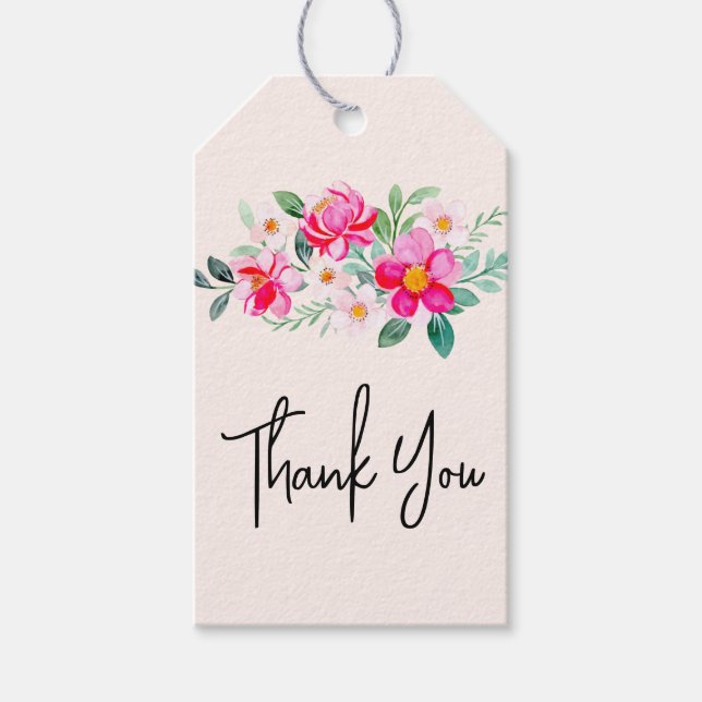 Hübsche rosa Blume Bouquet Vielen Dank Geschenkanhänger (Vorderseite)