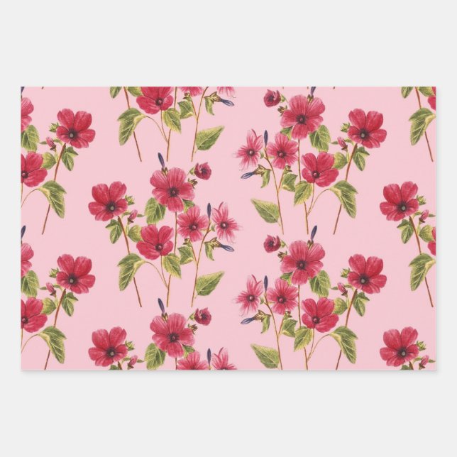 Hübsche rosa Blume Geschenkpapier Set (Vorderseite)