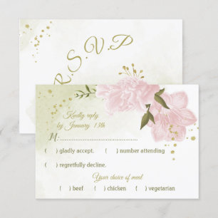 hübsche rosa Blume grün Blätter botanisch RSVP Karte