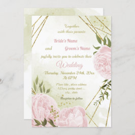 hübsche rosa Blume grün geometrische Hochzeit Einladung