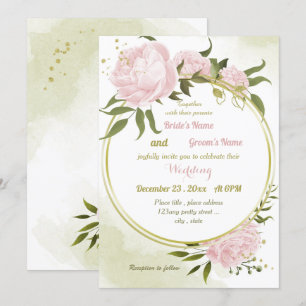 hübsche rosa Blume grün geometrische Hochzeit Einladung