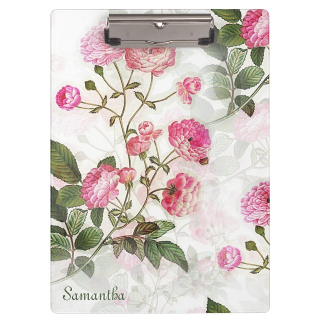 Hübsche rosa Blume Ihren Namen hinzufügen Klemmbrett (Vorderseite)