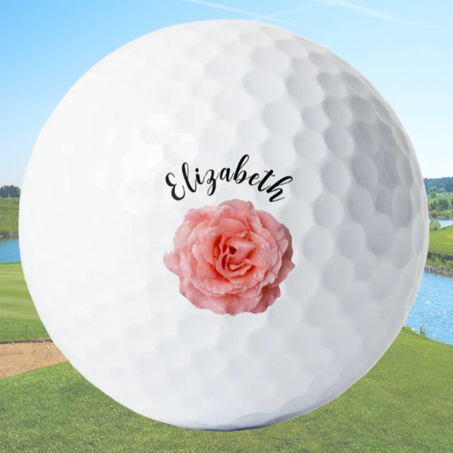 Hübsche Rosa Blume individuelle Name Damen Golfball (Von Creator hochgeladen)