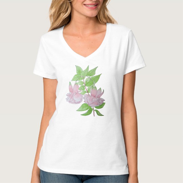 hübsche rosa Blume mit Blumenblättern T-Shirt (Vorderseite)
