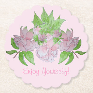 hübsche rosa Blume mit floralen Blättern Untersetzer