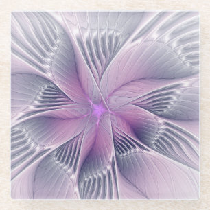 Hübsche rosa Blume Moderne Abstrakte Fraktal Kunst Glasuntersetzer