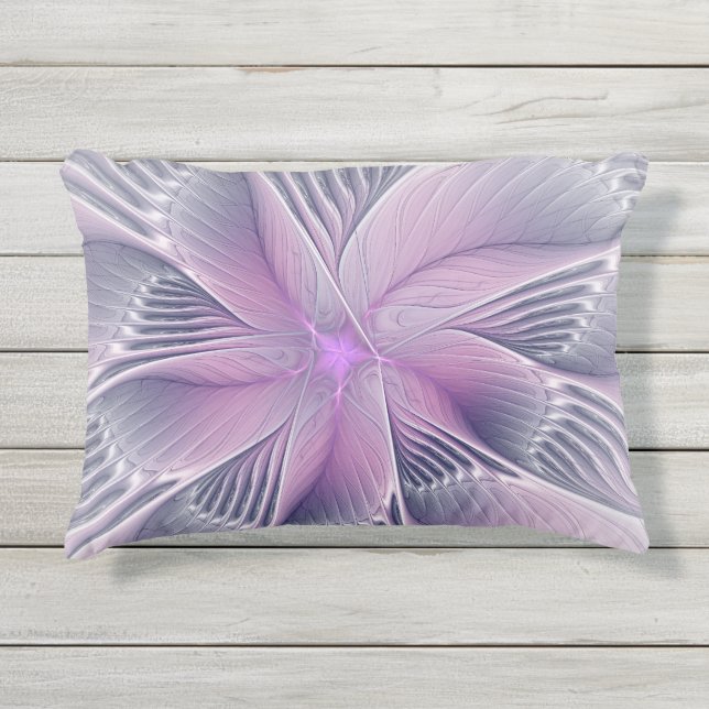 Hübsche rosa Blume Moderne Abstrakte Fraktal Kunst Kissen Für Draußen (Vorderseite)